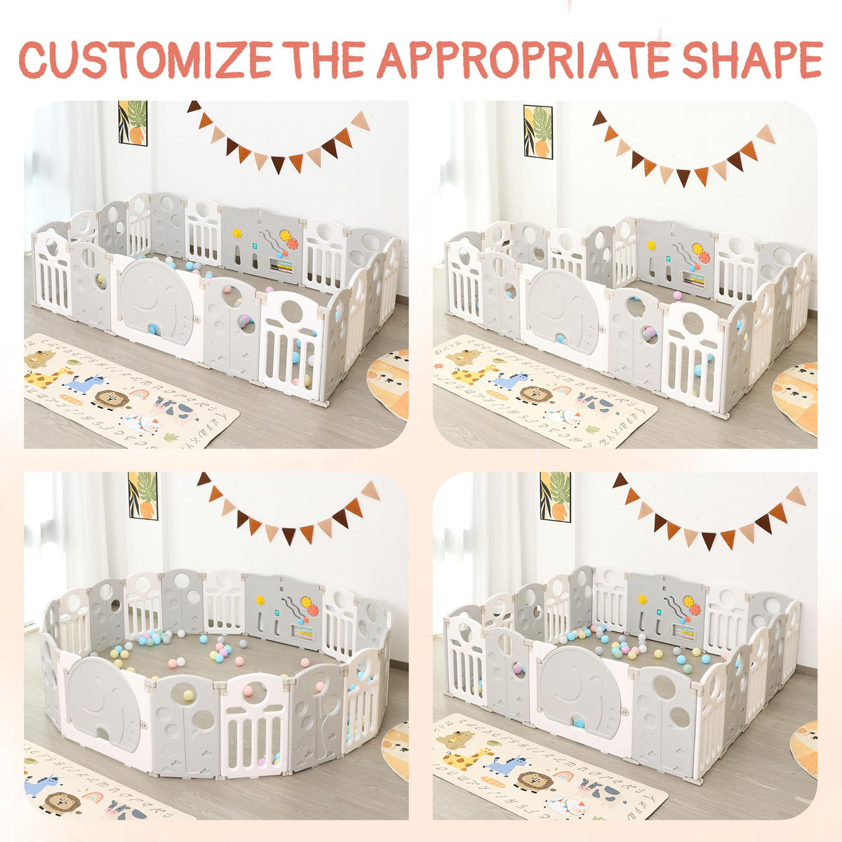 18-Panel Portable Plastic Playpen,Kids Activity Fence,Grey