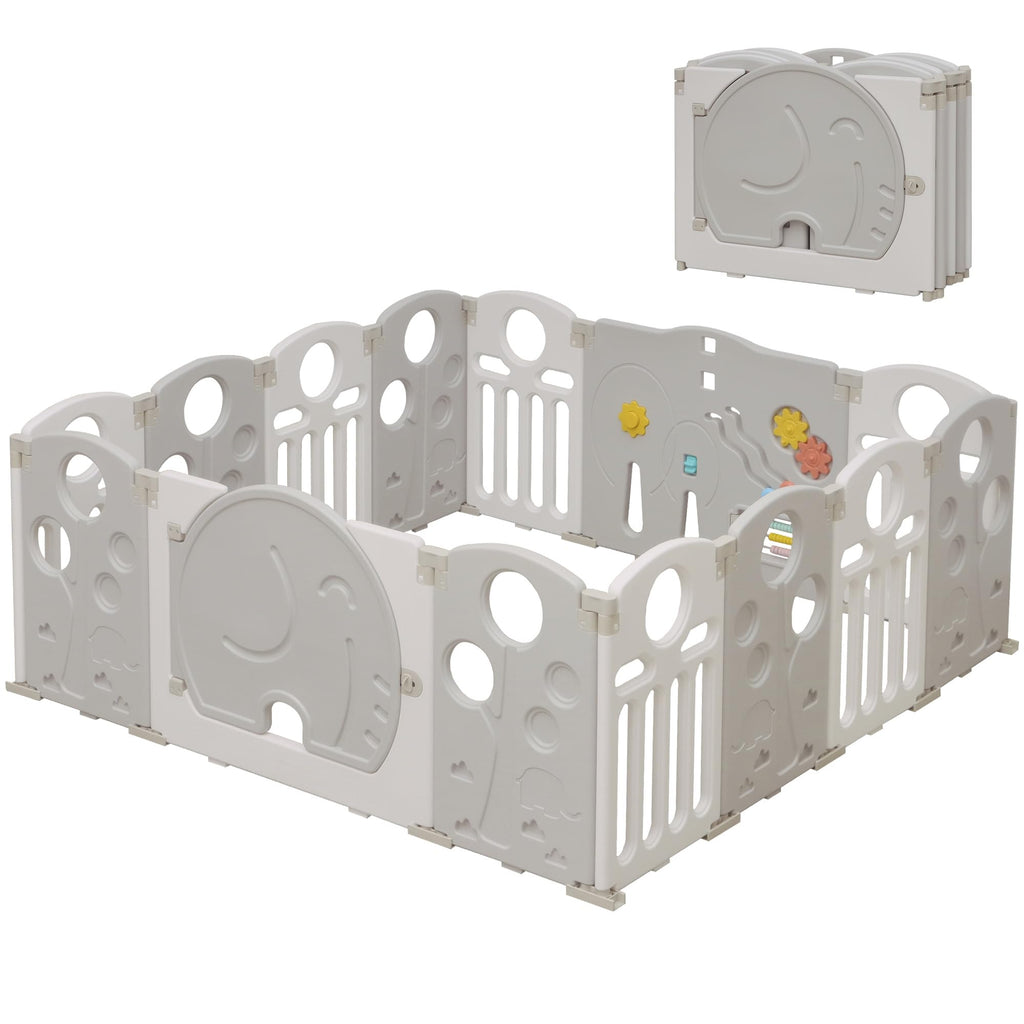 14-Panel Portable Plastic Playpen,Safe Activity Fence,Blue