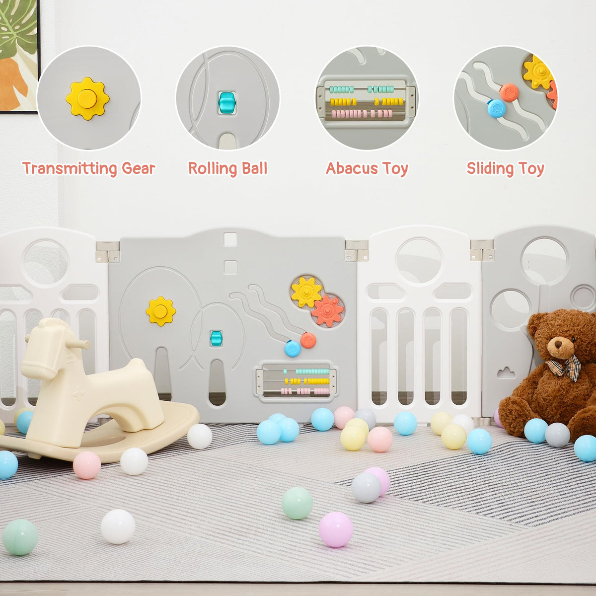 14-Panel Portable Plastic Playpen,Safety Fence for Kids & Toddlers,Grey