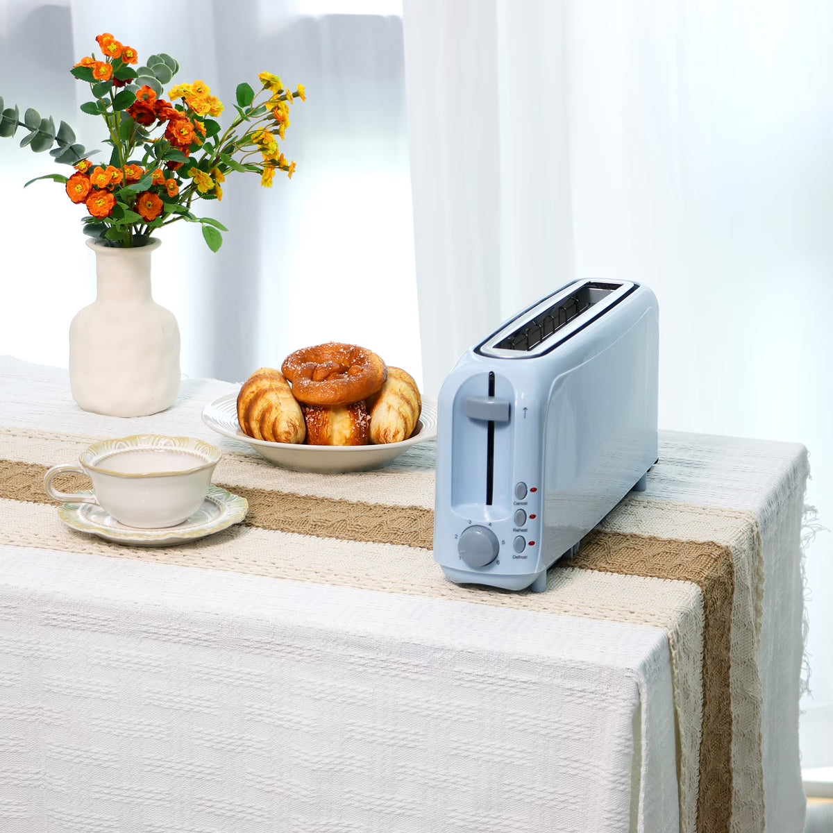 2-Slice Toaster with 10" Extra Long Slot,6 Browning Levels,Removable Crumb Tray,Defrost,Reheat&Cancel Functions,Auto Shut-Off Safety,Blue