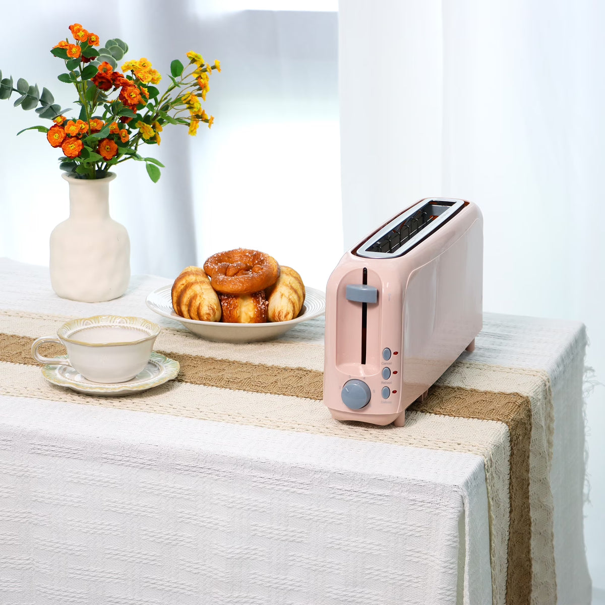 2-Slice Toaster with 10" Extra Long Slot,6 Browning Levels,Removable Crumb Tray,Defrost,Reheat&Cancel Functions,Auto Shut-Off Safety,Pink