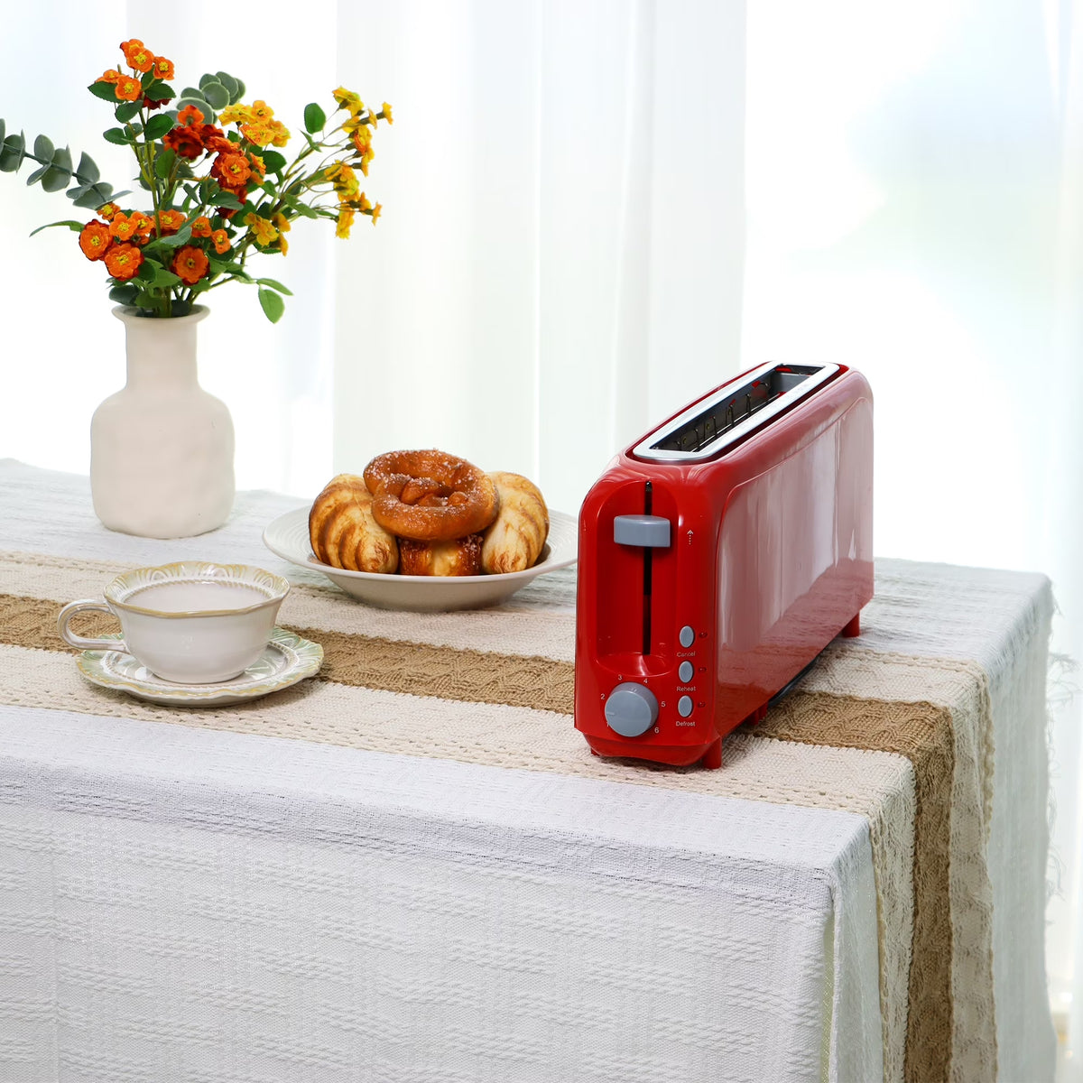 2-Slice Toaster with 10" Extra Long Slot,6 Browning Levels,Removable Crumb Tray,Defrost,Reheat&Cancel Functions,Auto Shut-Off Safety,Red