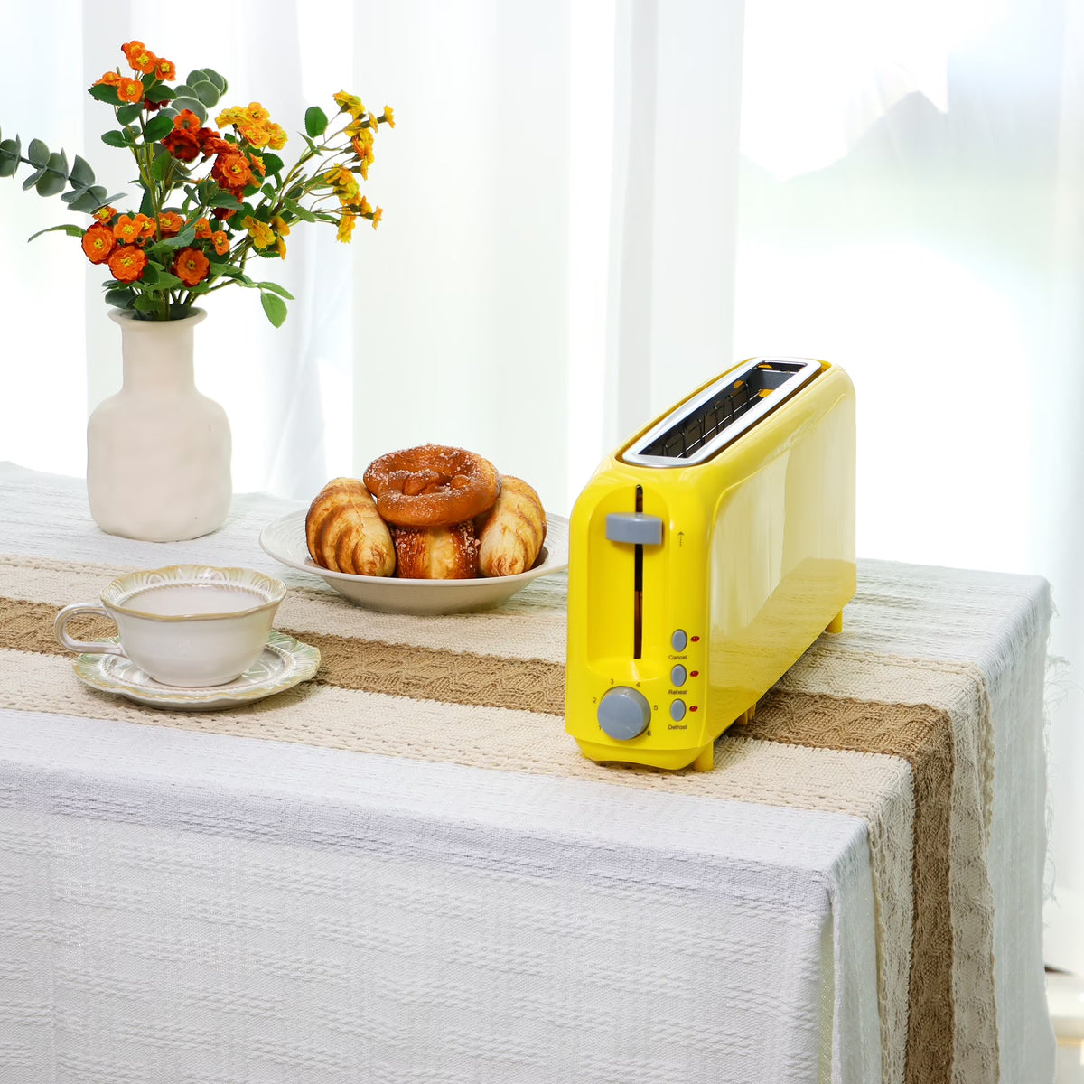 2-Slice Toaster with 10" Extra Long Slot,6 Browning Levels,Removable Crumb Tray,Defrost,Reheat&Cancel Functions,Auto Shut-Off Safety,Yellow