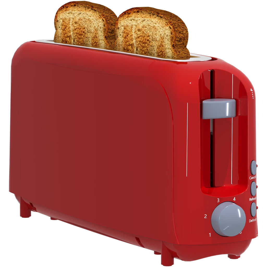 2-Slice Toaster with 10" Extra Long Slot,6 Browning Levels,Removable Crumb Tray,Defrost,Reheat&Cancel Functions,Auto Shut-Off Safety,Red