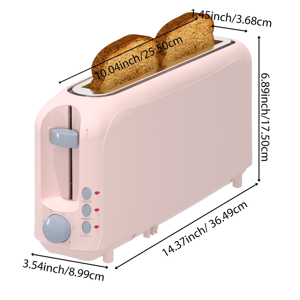 2-Slice Toaster with 10" Extra Long Slot,6 Browning Levels,Removable Crumb Tray,Defrost,Reheat&Cancel Functions,Auto Shut-Off Safety,Pink