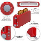 2-Slice Toaster with 10" Extra Long Slot,6 Browning Levels,Removable Crumb Tray,Defrost,Reheat&Cancel Functions,Auto Shut-Off Safety,Red
