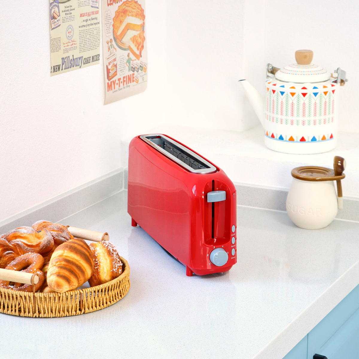 2-Slice Toaster with 10" Extra Long Slot,6 Browning Levels,Removable Crumb Tray,Defrost,Reheat&Cancel Functions,Auto Shut-Off Safety,Red