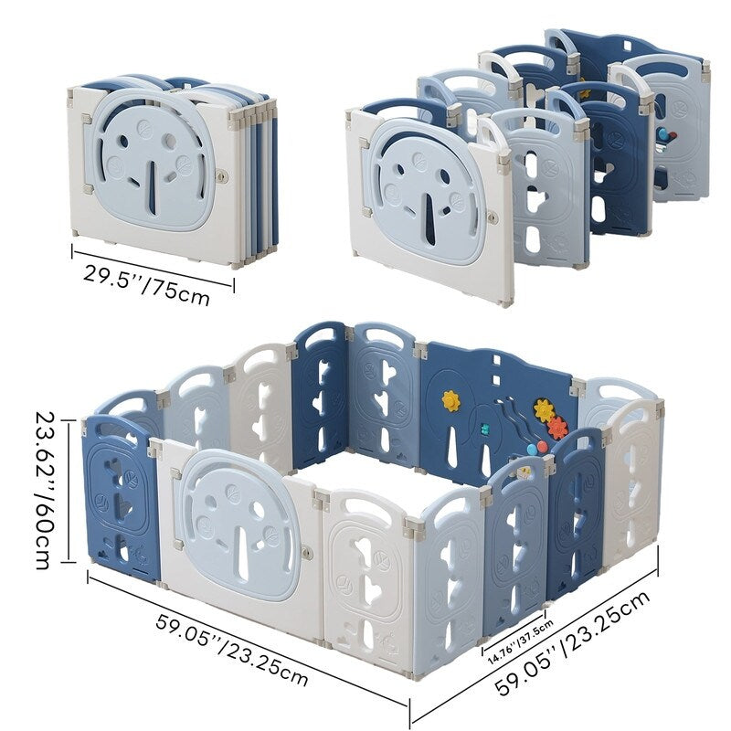14-Panel Portable Plastic Playpen,Safe Activity Fence for Toddlers,Blue