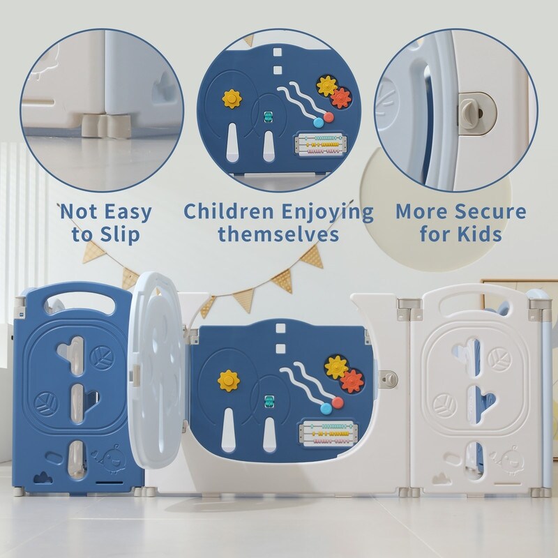 14-Panel Portable Plastic Playpen,Safe Activity Fence for Toddlers,Blue