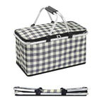 32L Insulated Picnic Basket, Black Plaid Insulated Collapsible Picnic Cooler Basket with Lid & 2 Handles, for Camping, Travel, Grocery & Food Delivery