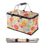 32L Insulated Picnic Basket, Flower Insulated Collapsible Picnic Cooler Basket with Lid & 2 Handles, for Camping, Travel, Grocery & Food Delivery