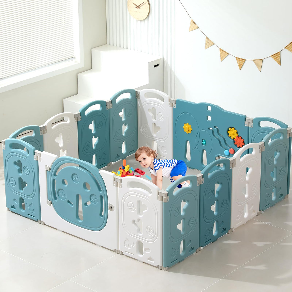 14-Panel Portable Plastic Playpen,Safe Activity Fence for Toddlers,Pink