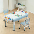 4-in-1 Toddler Activity Table with 2 Chairs, Double Sided Tabletop for Graffiti & Building Blocks, Kids Play Set with Four Side Storage Bins,Blue