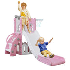 6-in-1 Toddler Slide Play Set for Ages 1–3,Multi-Functional Indoor Outdoor Kids Slide with Basketball Hoop&Telescope,L-Shaped Children Slidem,Grey