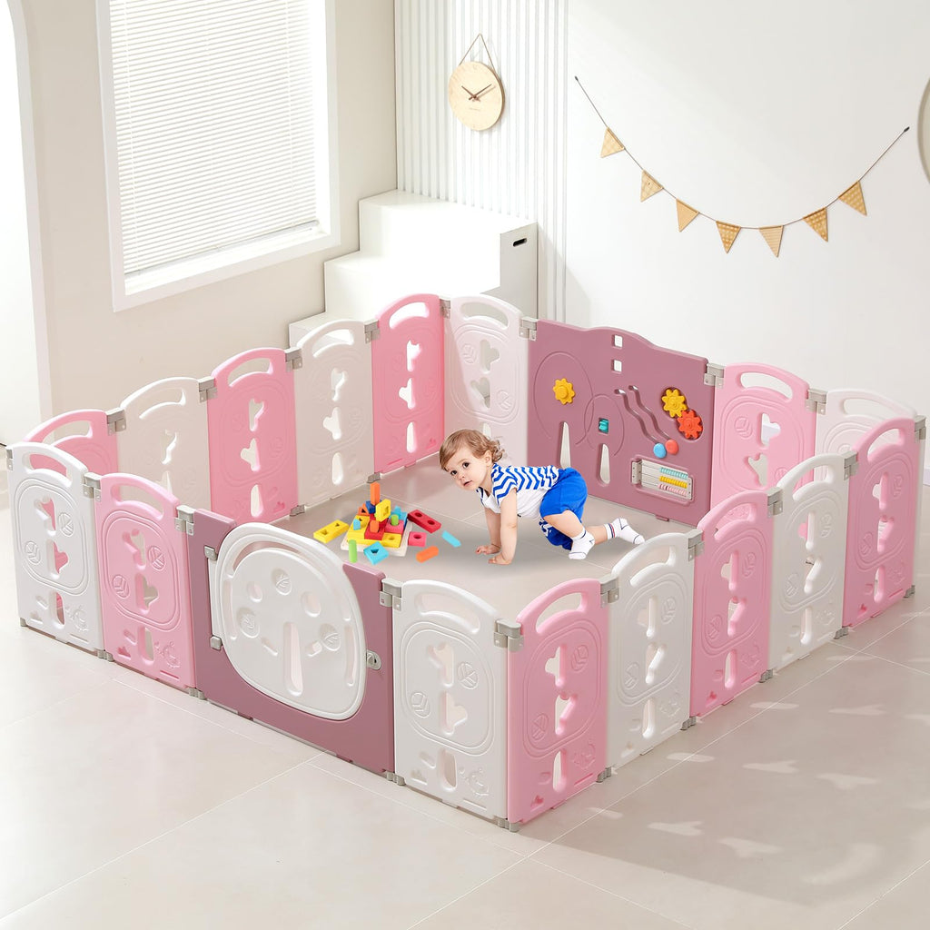 14-Panel Portable Plastic Playpen,Safe Activity Fence for Toddlers,Green