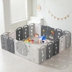 14-Panel Portable Plastic Playpen,Safe Activity Fence for Toddlers,Green