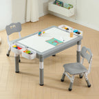 4-in-1 Toddler Activity Table with 2 Chairs, Double Sided Tabletop for Graffiti & Building Blocks, Kids Play Set with Four Side Storage Bins,Brown
