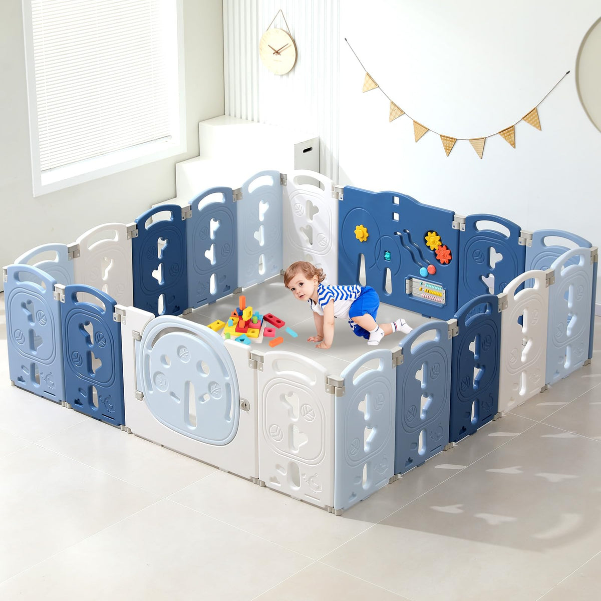 18-Panel Portable Plastic Playpen,Safe Activity Fence for Toddlers,Pink