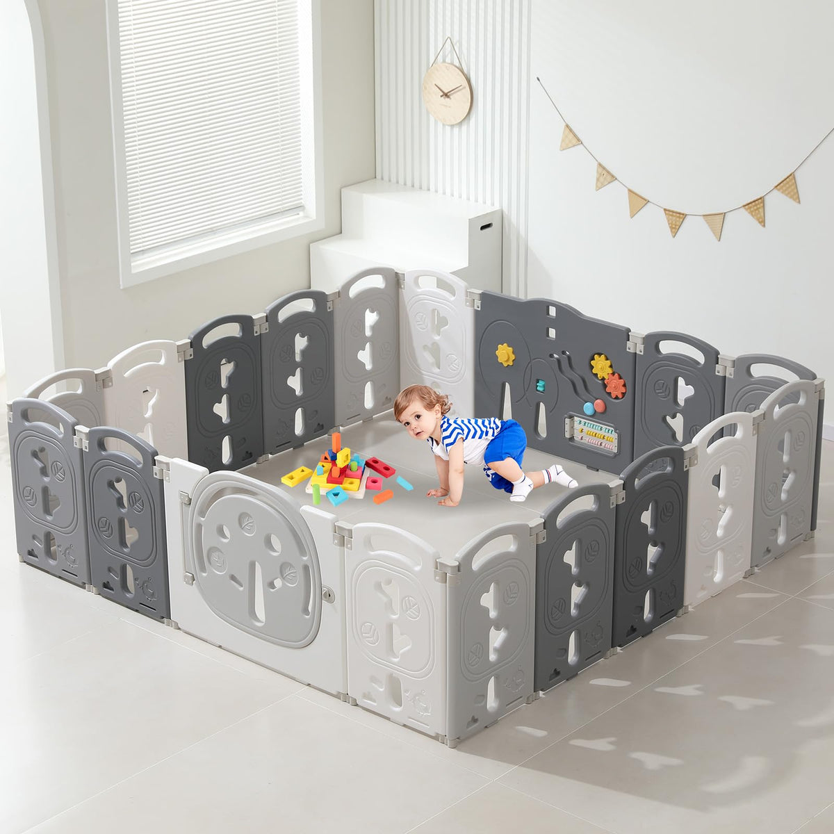 18-Panel Portable Plastic Playpen,Safe Activity Fence for Toddlers,Green