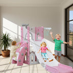 6-in-1 Toddler Slide Play Set for Ages 1–3,Multi-Functional Indoor Outdoor Kids Slide with Basketball Hoop&Telescope,L-Shaped Children Slidem,Pink