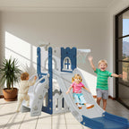 6-in-1 Toddler Slide Play Set for Ages 1–3,Multi-Functional Indoor Outdoor Kids Slide with Basketball Hoop&Telescope,L-Shaped Children Slidem,Blue