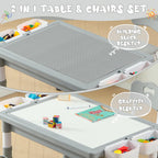 4-in-1 Toddler Activity Table with 2 Chairs, Double Sided Tabletop for Graffiti & Building Blocks, Kids Play Set with Four Side Storage Bins,Gray