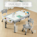 4-in-1 Toddler Activity Table with 2 Chairs, Double Sided Tabletop for Graffiti & Building Blocks, Kids Play Set with Four Side Storage Bins,Gray