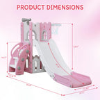 6-in-1 Toddler Slide Play Set for Ages 1–3,Multi-Functional Indoor Outdoor Kids Slide with Basketball Hoop&Telescope,L-Shaped Children Slidem,Pink