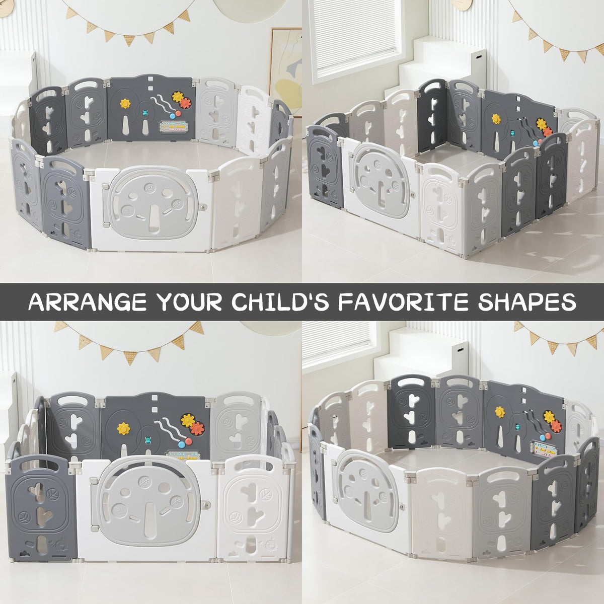 14-Panel Portable Plastic Playpen,Safe Activity Fence for Toddlers,Gray