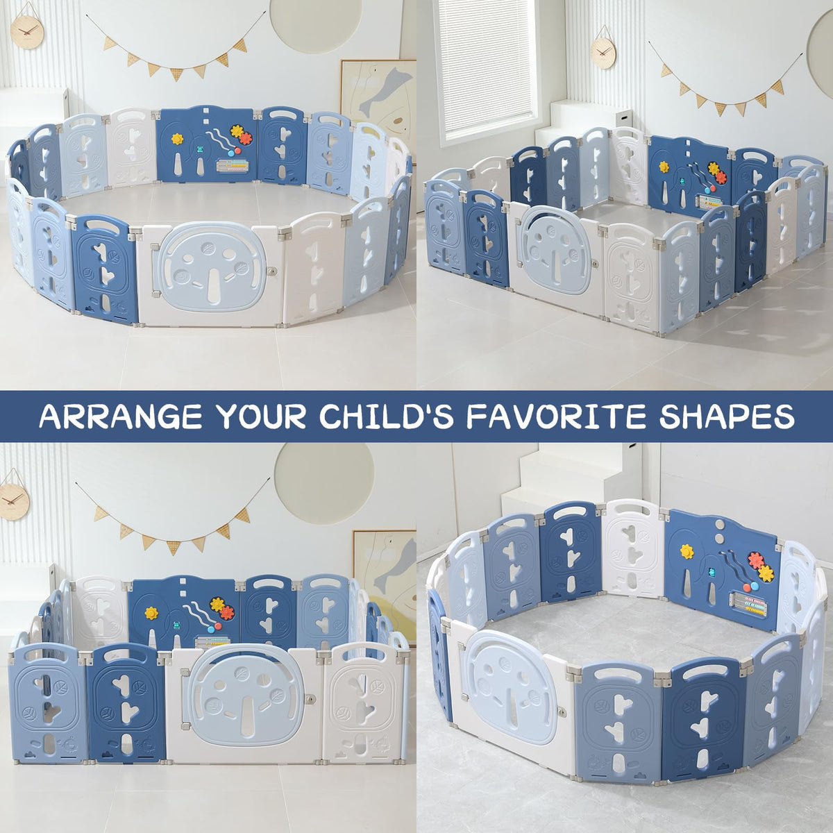 18-Panel Portable Plastic Playpen,Safe Activity Fence for Toddlers,Blue