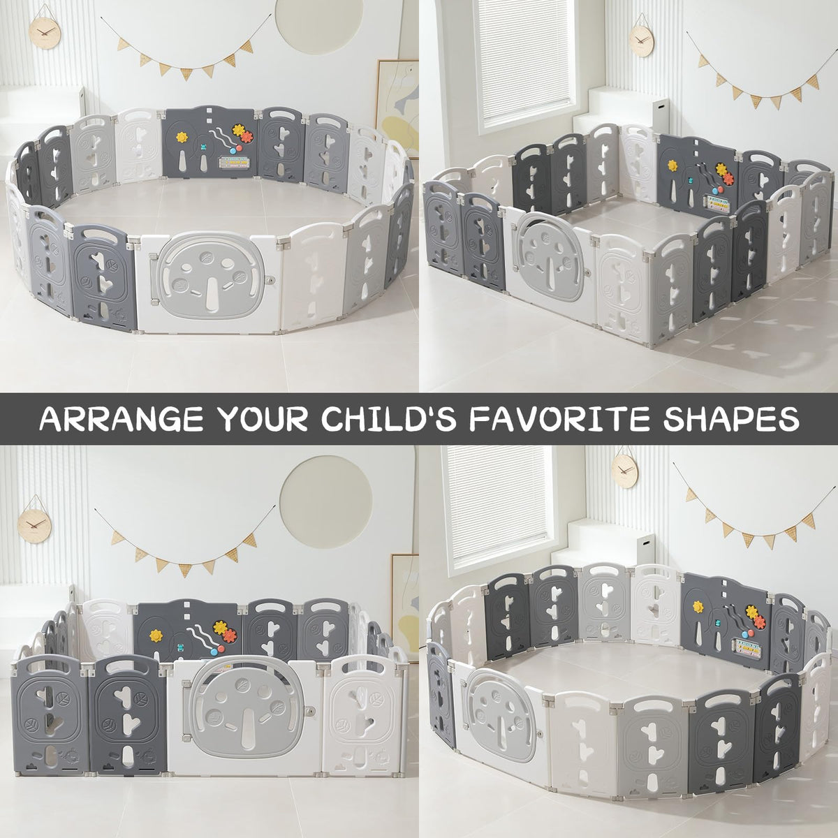 18-Panel Portable Plastic Playpen,Safe Activity Fence for Toddlers,Gray