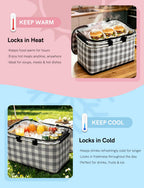 32L Insulated Picnic Basket, Black Plaid Insulated Collapsible Picnic Cooler Basket with Lid & 2 Handles, for Camping, Travel, Grocery & Food Delivery
