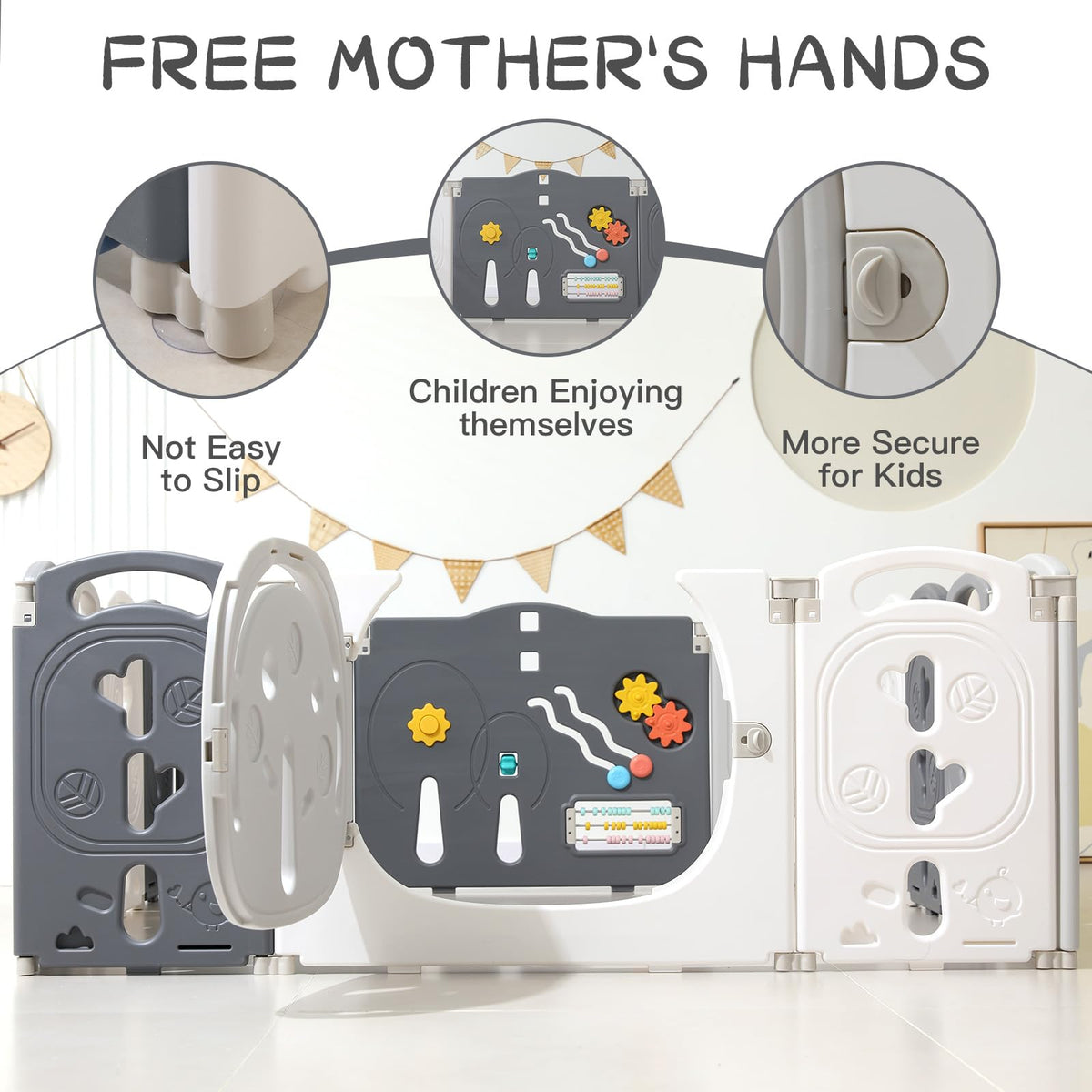 14-Panel Portable Plastic Playpen,Safe Activity Fence for Toddlers,Gray