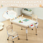 4-in-1 Toddler Activity Table with 2 Chairs, Double Sided Tabletop for Graffiti & Building Blocks, Kids Play Set with Four Side Storage Bins,Brown