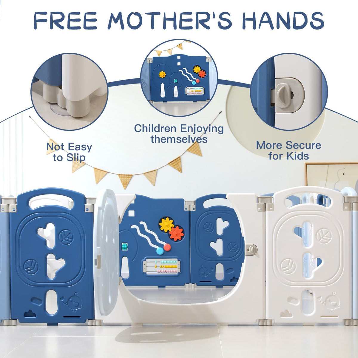 18-Panel Portable Plastic Playpen,Safe Activity Fence for Toddlers,Blue