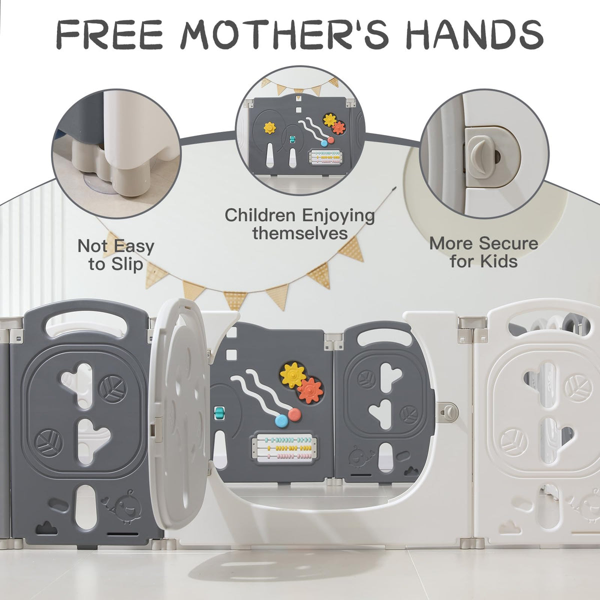 18-Panel Portable Plastic Playpen,Safe Activity Fence for Toddlers,Gray