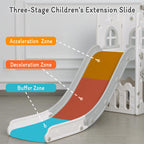 6-in-1 Toddler Slide Play Set for Ages 1–3,Multi-Functional Indoor Outdoor Kids Slide with Basketball Hoop&Telescope,L-Shaped Children Slidem,Grey