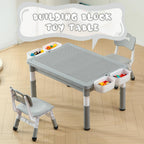4-in-1 Toddler Activity Table with 2 Chairs, Double Sided Tabletop for Graffiti & Building Blocks, Kids Play Set with Four Side Storage Bins,Gray