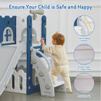 6-in-1 Toddler Slide Play Set for Ages 1–3,Multi-Functional Indoor Outdoor Kids Slide with Basketball Hoop&Telescope,L-Shaped Children Slidem,Blue
