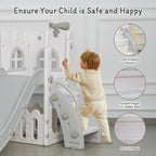 6-in-1 Toddler Slide Play Set for Ages 1–3,Multi-Functional Indoor Outdoor Kids Slide with Basketball Hoop&Telescope,L-Shaped Children Slidem,Grey