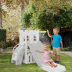 6-in-1 Toddler Slide Play Set for Ages 1–3,Multi-Functional Indoor Outdoor Kids Slide with Basketball Hoop&Telescope,L-Shaped Children Slidem,Grey